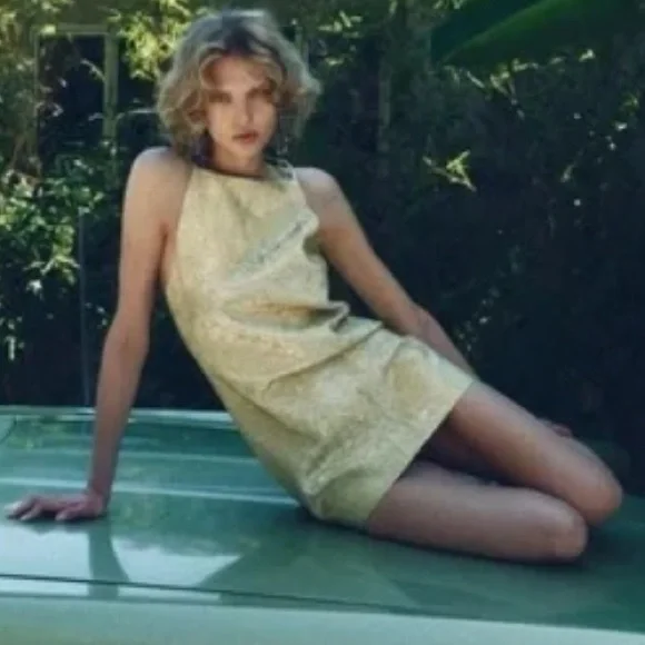 Zara Collection Shiny Gold Halter-style Mini Dress Medium - Picture 6 of 10